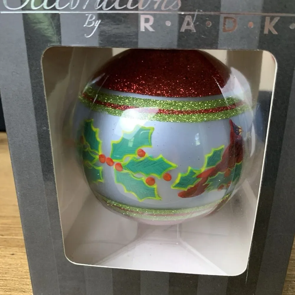 Radko Glass Christmas Ornaments Red Cardinal Holly & Boot Hand Painted